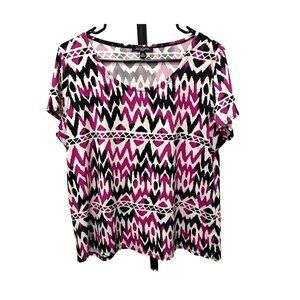 Notations Petite Womens Multicolor Ikat Print Short Flutter Sleeve Top Sz XLP